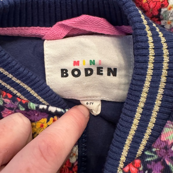 Mini Boden Kids' Floral Zip-Up Cotton Jersey Bomber Jacket Girl’s 6-7 Years - Picture 4 of 5